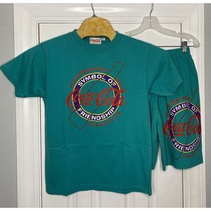 Vintage 1991 Coca Cola 'Symbol Of Friendship' Short And Shorts Set Teal‎ Small